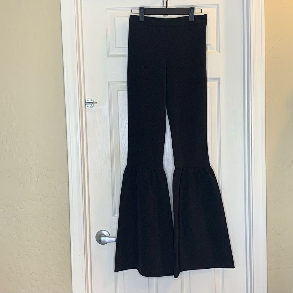 Parker Wide Leg Ruffle Pants Black Size 0 Inseam 34”